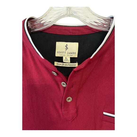 Scott James Men’s Short Sleeve Henley Shirt – Red – Size L (Fits Like U.S. Mediu - Picture 2 of 4